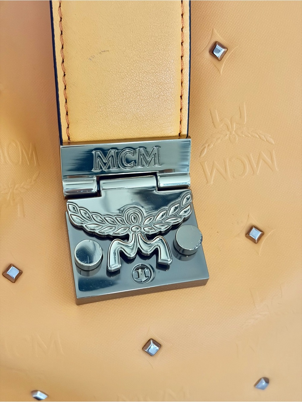 MCM Yellow Studded Leather Shoulder Bag with Pink MCM Wallet - Picture 3 of 16